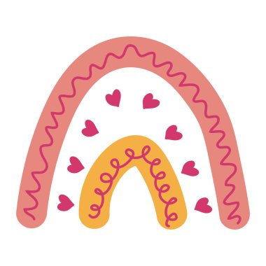 El çizimi boho gökkuşağı. Pastel İskandinav tarzında şirin bir set. Oda dekorasyonu, tekstil baskısı veya duvar çıkartması için çocuk odası tasarımı