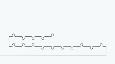 Animation of self-drawing one line, push and stack puzzle pieces to build a solid building.