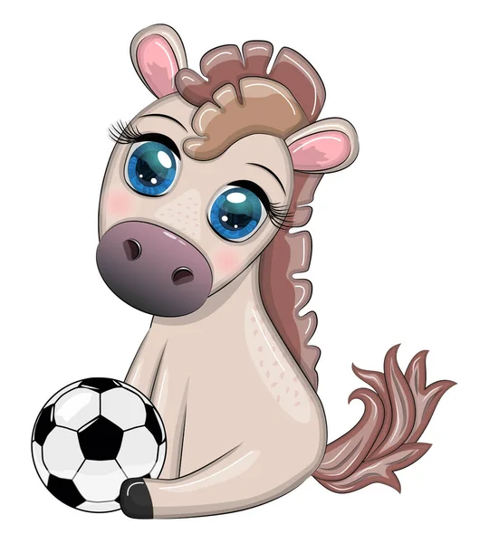 Ωραίο Άλογο Μπάλα Ποδοσφαίρου Παιδί Χαρακτήρα Παιχνίδια Για Αγόρι — Διανυσματικό Αρχείο