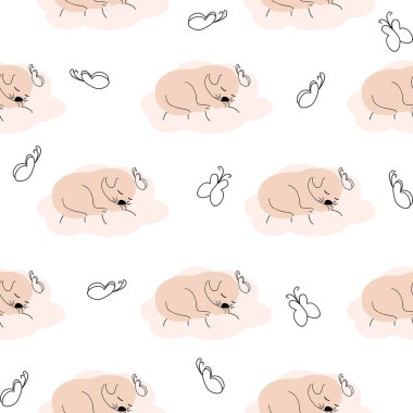 Tatlı uyuyan köpek yavrusu, bulutlar, yıldızlar, taç, kusursuz kelebekler. Yeni doğan için yumuşak renkler