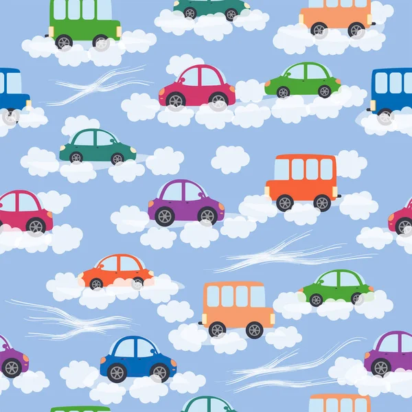 stock vector Cars, buses, trains, houses and roads, city seamless childish pattern. Cute illustrations for children's room design, postcards, clothes