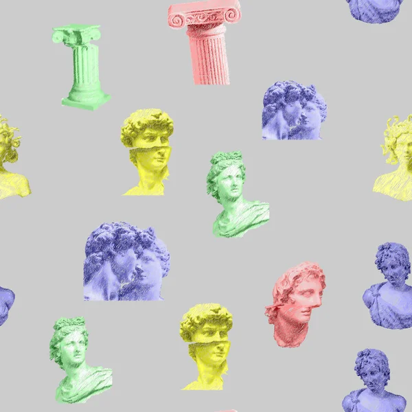 Антична Давньогрецька Людська Статуя Римська Колона Грецька Скульптура Безшовний Шаховий — стоковий вектор