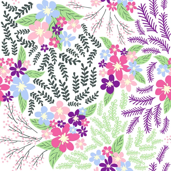 Fantaisie Motif Floral Sans Couture Avec Des Fleurs Des Feuilles — Image vectorielle