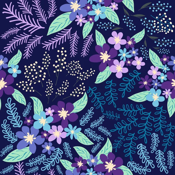 Бесцветный Цветочный Узор Синими Лазурными Тсманскими Лавандовыми Цветками Листьями Элегантный — стоковый вектор