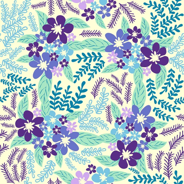Бесцветный Цветочный Узор Синими Лазурными Тсманскими Лавандовыми Цветками Листьями Элегантный — стоковый вектор