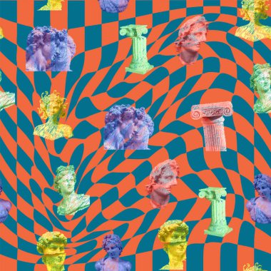 Antik Yunan insan heykeli, Roma sütunları, Yunan heykelleri, dama tahtası desenleri, pürüzsüz desenler. Antik Yunan yüzlü modaya uygun modern doku.