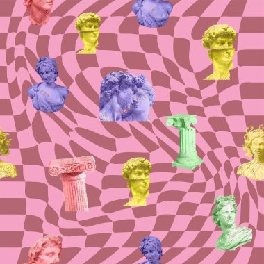 Antik Yunan insan heykeli, Roma sütunları, Yunan heykelleri, dama tahtası desenleri, pürüzsüz desenler. Antik Yunan yüzlü modaya uygun modern doku.