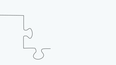 connected puzzle pieces of one continuous line drawn. Jigsaw puzzle element. 4K animation