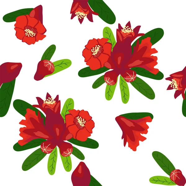 Granatapfelblüten Nahtloses Muster Leuchtende Blätter Und Blüten Shana Tova Nahtloses — Stockvektor