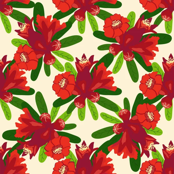 Pomegranate Flowers Seamless Pattern Bright Leaves Flowers Shana Tova Seamless — Stock Vector