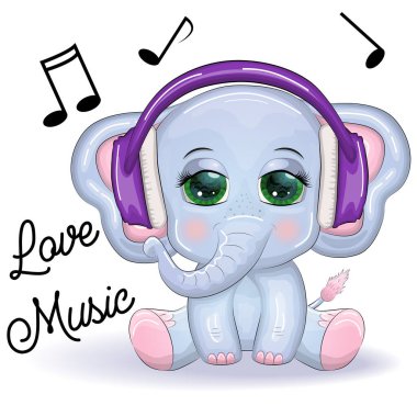 Sevimli çizgi film fili, güzel gözlü, kulaklık takan çocuksu karakter, müzik seven, müzik dinleyen ya da öğrenme dersleri alan.