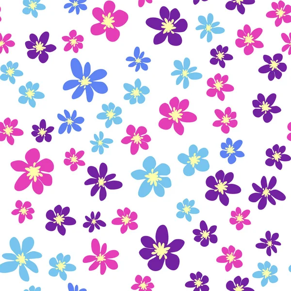 Nahtloses Wiesenmuster Mit Blüten Mit Rosa Lavendel Blauer Lila Kamillenblüte — Stockvektor