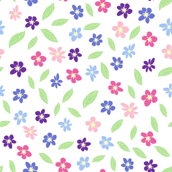 Seamless Meadow Pattern Flowers Pink Lavender Blue Purple Chamomile Flower — Stock Vector