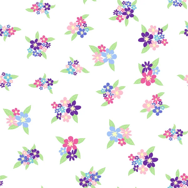 Nahtloses Wiesenmuster Mit Blüten Mit Rosa Lavendel Blauer Lila Kamillenblüte — Stockvektor