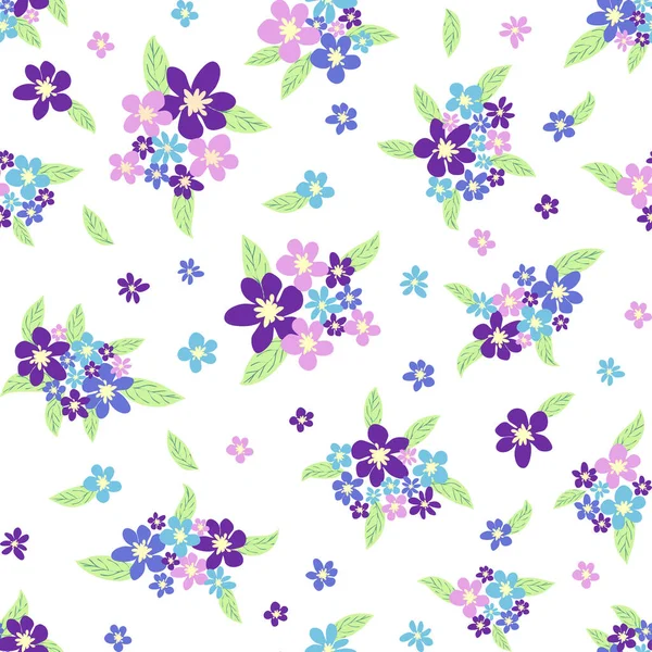 Цветочный Бесшовный Узор Тицианом Лавандой Голубым Фиолетовым Ромашкой Листьями Пастельном — стоковый вектор