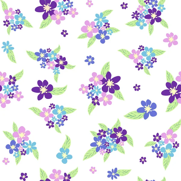 Floral Seamless Pattern Titian Lavender Blue Purple Chamomile Flower Leaves — Stock Vector