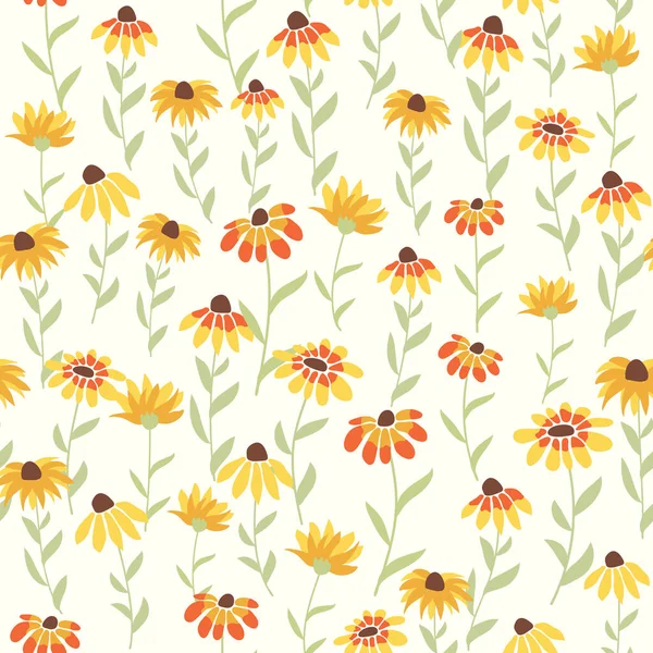 Jardín Rudbeckia Flor Patrón Sin Costuras Hermosa Flor Amarilla Prado — Vector de stock