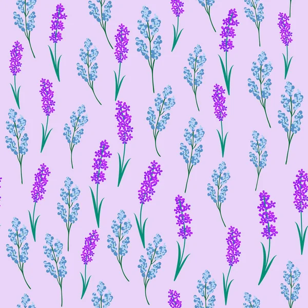 Botanischer Nahtloser Druck Mit Verschiedenen Floralen Elementen Blaue Lavendel Und — Stockvektor