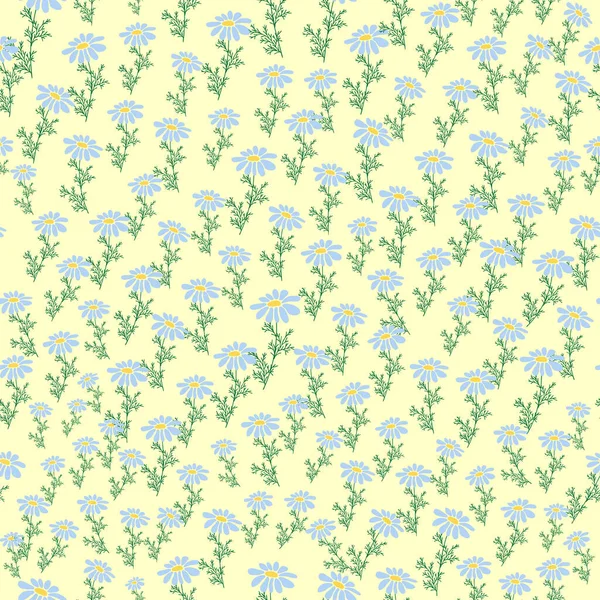 Nahtloses Muster Kreativer Floraler Druck Mit Kamillenblüten Blätter Handgezeichnetem Stil — Stockvektor