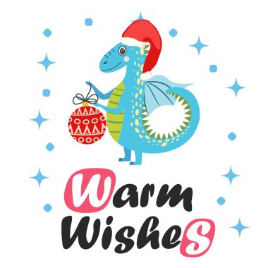 Şirin ejderhalı Noel kartı. Ejder Yılı 2024, Çin