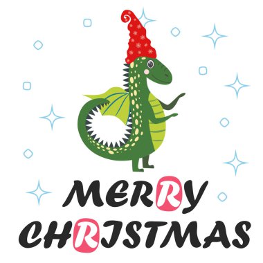 Yeşil ejderhalı Noel kartı. Ejder Yılı 2024, Çin.