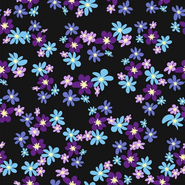Квітковий Безшовний Візерунок Тиціанською Лавандовою Синьою Фіолетовою Квіточкою Ромашки Листям — стоковий вектор