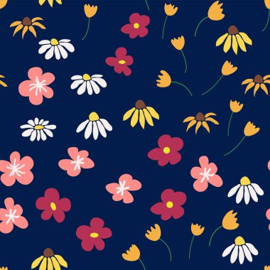 Boho Floral 'ın bağcıksız deseni. Hippi çiçek gücü eski tekstil baskısı. Muhteşem botanik duvar kağıdı.