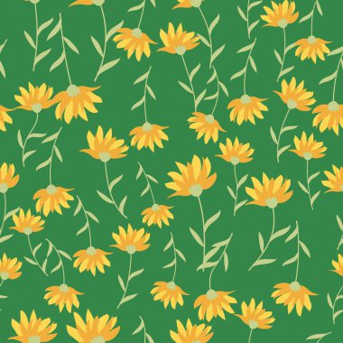 Rudbeckia Kontrast çiçekli yaz arkaplanı, tekstil için kusursuz desen, ambalaj kağıdı