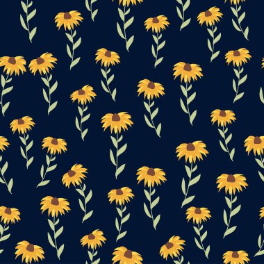 Rudbeckia Kontrast çiçekli yaz arkaplanı, tekstil için kusursuz desen, ambalaj kağıdı