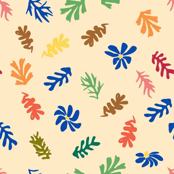 Motif Floral Matisse Feuilles Tordues Fleurs Fond Botanique Contemporain Élément — Image vectorielle