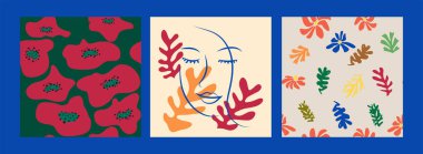 Matisse çiçeksiz desen, modern modaya uygun Matisse çiçeği minimal tarzı. Matisse 'den esinlenilmiş 3 set duvar sanatı