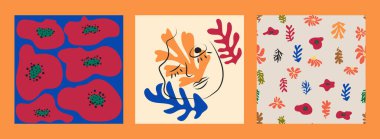 Matisse çiçeksiz desen, modern modaya uygun Matisse çiçeği minimal tarzı. Matisse 'den esinlenilmiş 3 set duvar sanatı
