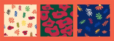 Matisse çiçeksiz desen, modern modaya uygun Matisse çiçeği minimal tarzı. Matisse 'den esinlenilmiş 3 set duvar sanatı
