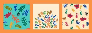 Matisse çiçeksiz desen, modern modaya uygun Matisse çiçeği minimal tarzı. Matisse 'den esinlenilmiş 3 set duvar sanatı