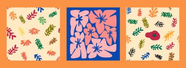 Matisse çiçeksiz desen, modern modaya uygun Matisse çiçeği minimal tarzı. Matisse 'den esinlenilmiş 3 set duvar sanatı