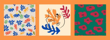 Matisse çiçeksiz desen, modern modaya uygun Matisse çiçeği minimal tarzı. Matisse 'den esinlenilmiş 3 set duvar sanatı