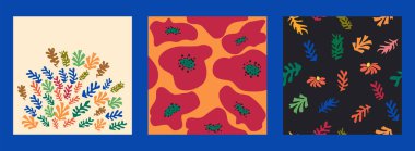 Matisse çiçeksiz desen, modern modaya uygun Matisse çiçeği minimal tarzı. Matisse 'den esinlenilmiş 3 set duvar sanatı