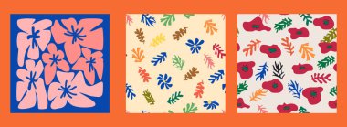 Matisse çiçeksiz desen, modern modaya uygun Matisse çiçeği minimal tarzı. Matisse 'den esinlenilmiş 3 set duvar sanatı