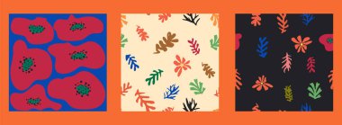 Matisse çiçeksiz desen, modern modaya uygun Matisse çiçeği minimal tarzı. Matisse 'den esinlenilmiş 3 set duvar sanatı