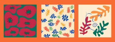 Matisse çiçeksiz desen, modern modaya uygun Matisse çiçeği minimal tarzı. Matisse 'den esinlenilmiş 3 set duvar sanatı