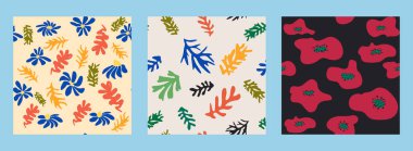 Matisse çiçeksiz desen, modern modaya uygun Matisse çiçeği minimal tarzı. Matisse 'den esinlenilmiş 3 set duvar sanatı