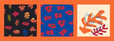 Matisse çiçeksiz desen, modern modaya uygun Matisse çiçeği minimal tarzı. Matisse 'den esinlenilmiş 3 set duvar sanatı