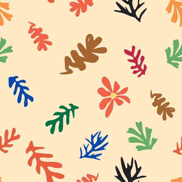 Matisse Motif Floral Sans Couture Feuilles Tordues Fleurs Fond Botanique — Image vectorielle