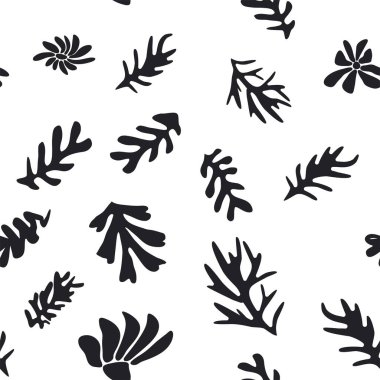 Matisse 'ten esinlenilmiş modaya uygun çiçek deseni, siyah ve beyaz çiçek deseni.