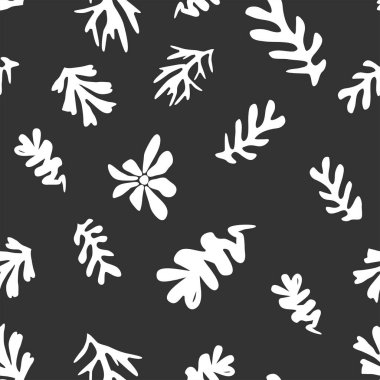 Matisse 'ten esinlenilmiş modaya uygun çiçek deseni, siyah ve beyaz çiçek deseni.