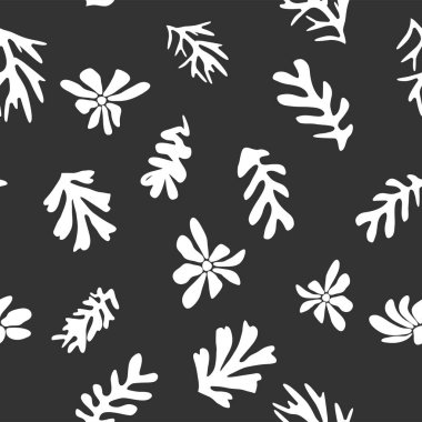 Matisse 'ten esinlenilmiş modaya uygun çiçek deseni, siyah ve beyaz çiçek deseni.