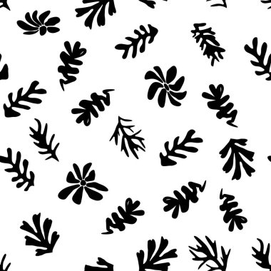 Matisse 'ten esinlenilmiş modaya uygun çiçek deseni, siyah ve beyaz çiçek deseni.