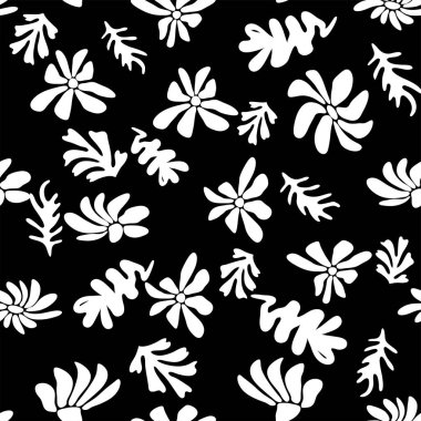 Matisse 'ten esinlenilmiş modaya uygun çiçek deseni, siyah ve beyaz çiçek deseni.