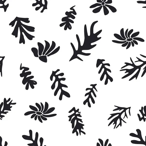 以马蒂斯 黑白花纹为灵感的时尚花纹无缝图案 — 图库矢量图片