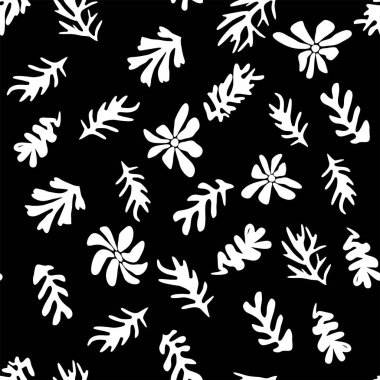 Matisse 'ten esinlenilmiş modaya uygun çiçek deseni, siyah ve beyaz çiçek deseni.